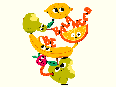 Be Balanced apple art banana cartoon character character design design faces fresh fruit funny health illustration vector