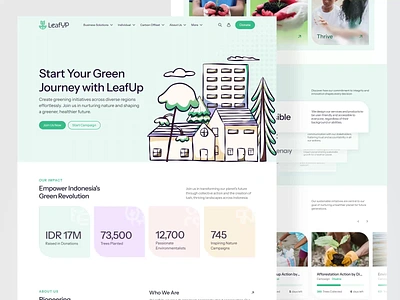 LeafUp - Web Design branding clean conservation design funding graphic design green homepage illustration landing page nature pastel platform ui ui design vektora web web design website website design