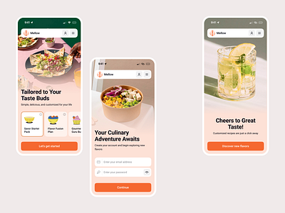 Mellow Recipe App Design app design food food app green mobile orange recipe recipe app subscribe ui design ui designer uiux user interface