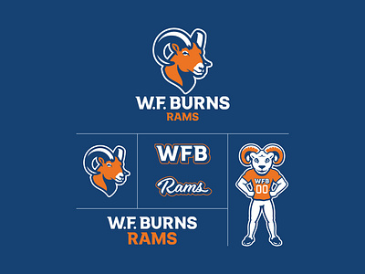 WF Burns Rams logo mascot mascot design ram ram mascot rambo school school branding school logo sports branding sports design sports logo wordmark