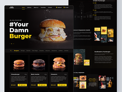 Your burger - restaurant website design about burger card catalog design food hero home page modern pizza restaurant ui ux uxui web website