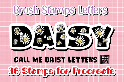 Call Me Daisy Letters‪ | Procreate Brush Stamp‬ 18cc alphabet bloom bold brush character cute daisy decorative display doodle flower font letters lovely nature procreate stamp sweet tamawuku
