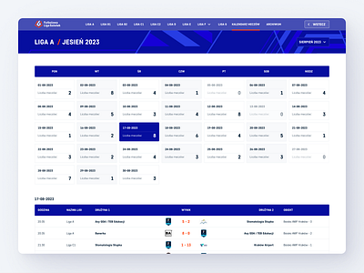 FLS - Football league website calendar design football game league results soccer sport table ui ux web website