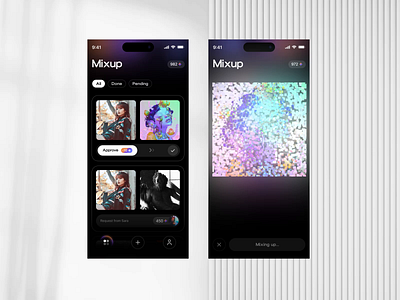 Mixup - AI Collaborative Image Generator ai animation app art artificial intelligence blockchain clean collaboration dark generator images interaction ios mobile moclup neural network ui ux web3 wireframe