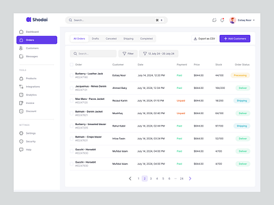 SaaS Order page - Shodai dashboard dashboard analytics dashboard design dashboard ui data visualization ecommerce management ecommerce order filter order dashboard order list order list page order summary product design saas dashbaord saas order shodai dashboard ui ux design web app webdesign