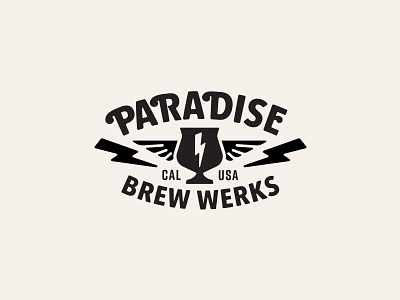 Paradise Brew Werks Branding badge brand identity branding brewery branding california brewery craft beer graphic design hat design lettering lightning bolt logo design merch patch retro swag type typography vintage visual identity