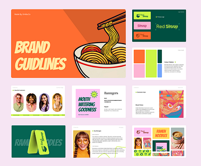 Brand Guidelines Template | Figma File brand guidlines branding bright brand colouful colouful branding figma food brand guidlines logo ramen brand style sheet template