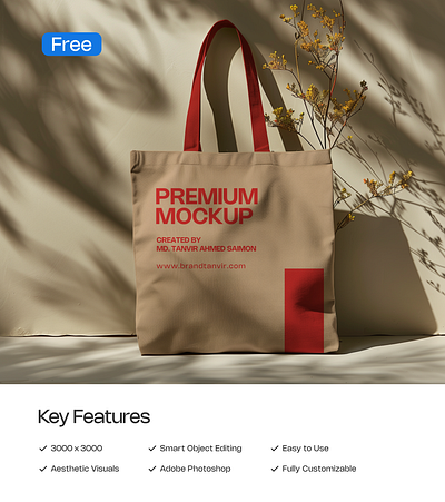 Premium Aesthetic Totebag Mockup - FREE Download adobe photoshop aesthetic mockup brand identity branding branding mockup design free mockup graphic design mockup premium mockup psd mockup totebag mockup