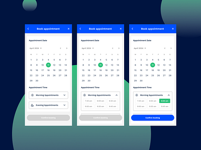 Day 038 - Calendar Design 100 days android app design appointments blue calendar daily ui design green light mode material design mobile tabs ui ux