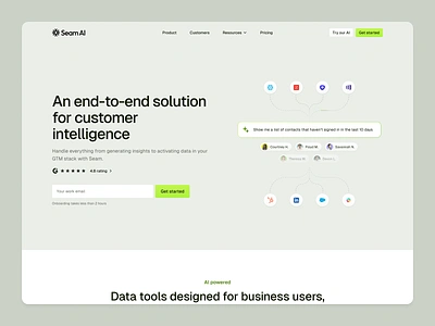 Seam - Product page ai landing page ai saas website ai website data landing page data website homepage landing page light website saas landing page saas lp saas product page saas website seam ai semiflat web design website design