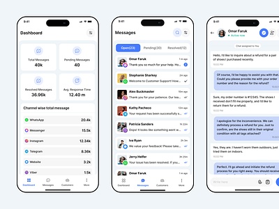 Customer service mobile app all in one app design chat customer service customer support cx dashboard inbox livechat messaging social media unified inbox