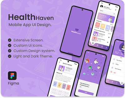 HealthHaven Mobile app Ui Design, Light and Dark theme. app app design branding design graphic design mobile app ui ux