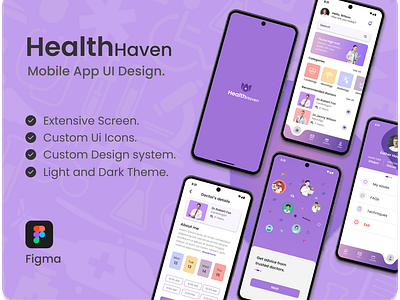 HealthHaven Mobile app Ui Design, Light and Dark theme. app app design branding design graphic design mobile app ui ux
