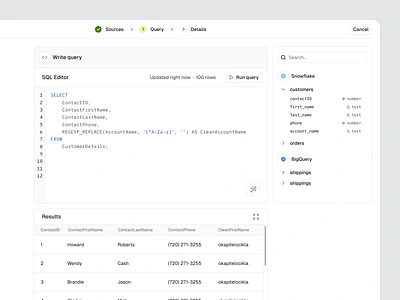 Seam - Wizard UI add data code editor code saas data analysis data analytics data sources data stack developer app developer saas product design saas creator saas table saas wizard seam ai semiflat sql sql editor sql terminal ui wizard