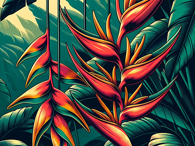 Tropical Rhythm Art by Aravind Reddy Tarugu aravind art clean lines design detailed vector exotic plants flat colors gradients heliconia illustration jungle jungle flora nature art pendulum reddy rich backdrop tarugu tropical vector vibrant