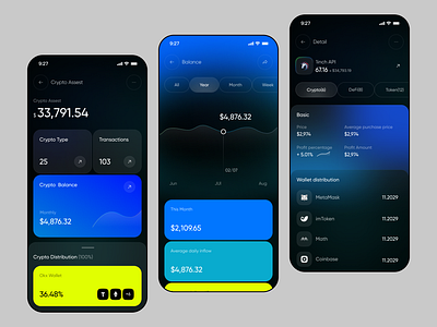 Modern Web 3.0 Wallet - Mobile App(Dark-2) app crypto design finance mobile product design software ui ux web design web3