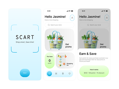 UI/UX | Start screen | Home screen | Modal cart ecommerce gradients home screen mobile app modal design scan scanner scanning app shopping app shopping cart ui ux