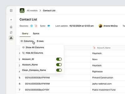 Refreshed tables ai table column data analytics data saas data table saas spreadsheet saas table seam ai semiflat spreadsheet table table view tables web app ui