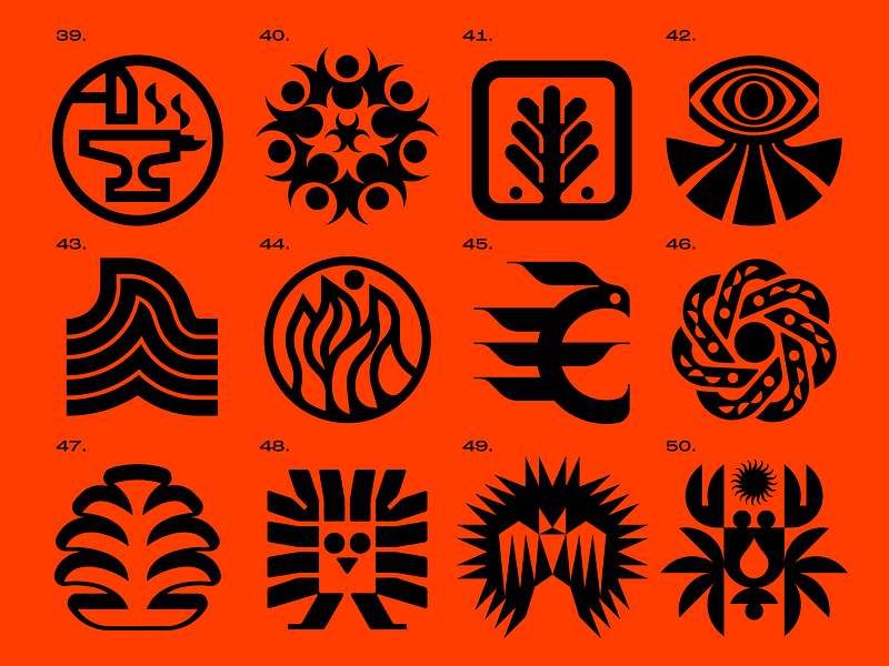 Glyph Beer icons 39-50 anvil bat bird crab eye fire gecko glyph icon illustration logo modernism nature owl primitive art snake sun symbol tree wave