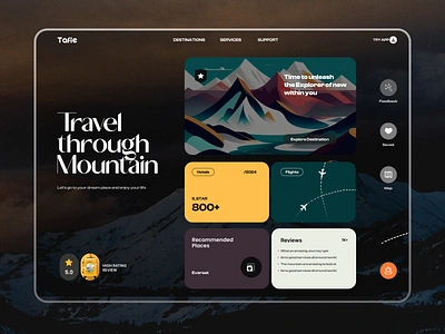 Tafie- Travel Mountain hero section branding clean design destination hero section illustration landing page mountain mountain hero nature travel travel landing web travel web travels tun ui uiux web website website hero