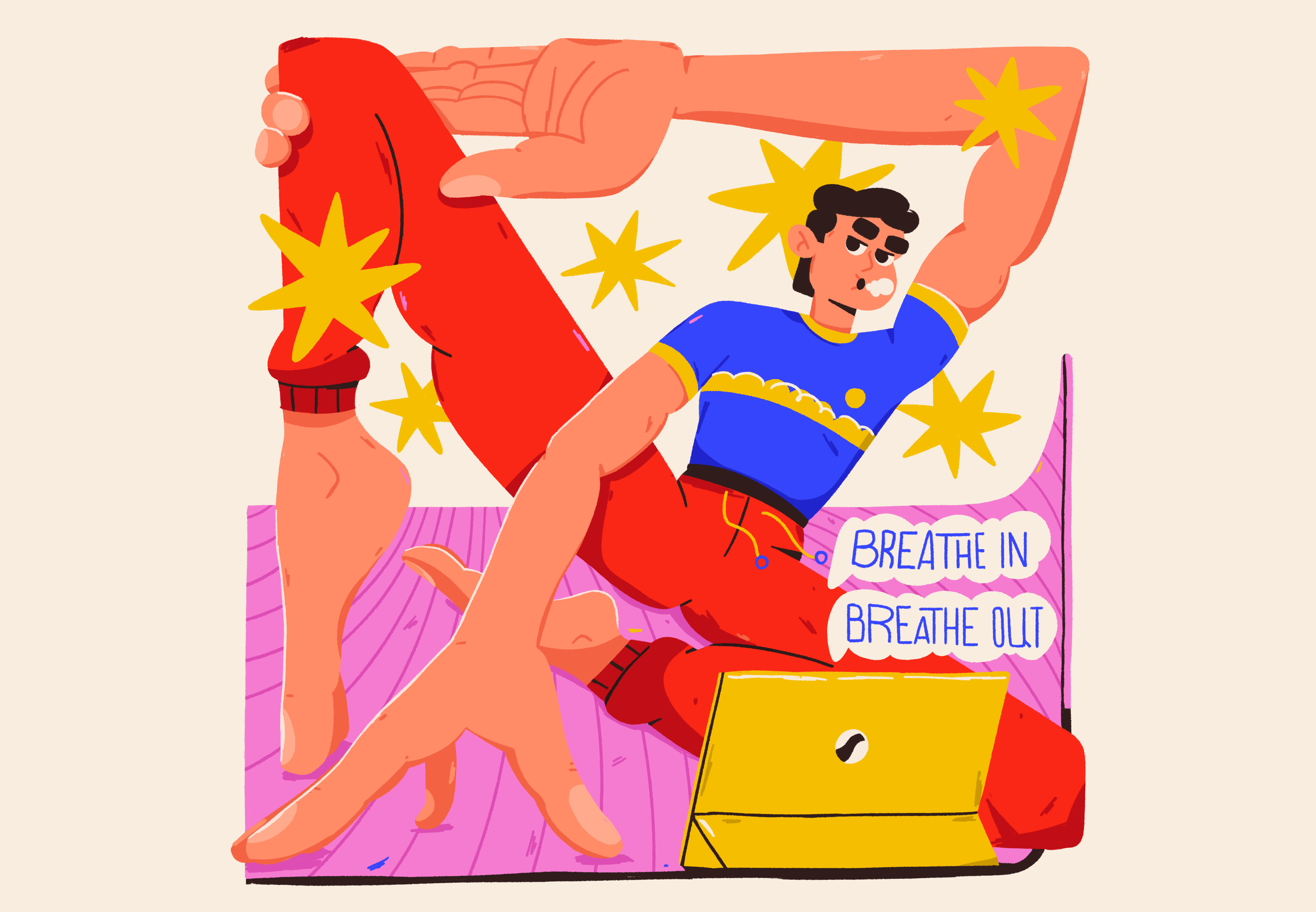 Breathe In, Breathe Out 2d art cartoon character design exercise illustration meditation online sport wellness yoga zen