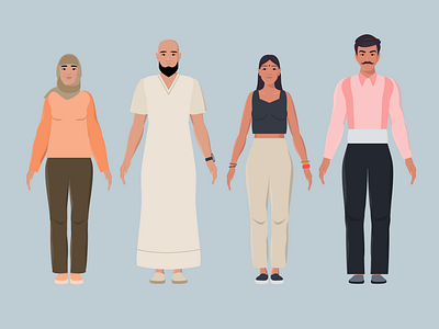 Clover Learning character set. Arabic and Hindu characters 2d animation anatomy animation arab character animation character design character set clothing explainer video flat character full height hindu human face illustration motion graphics nationality people promotional video rigging skin color