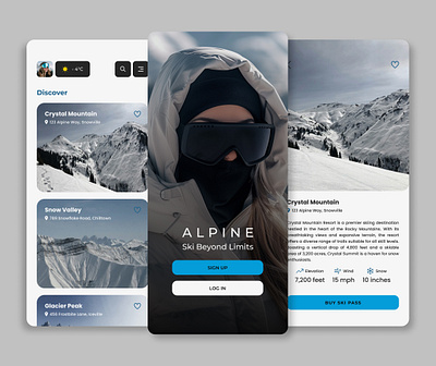 Skiing App Alpine app app desin application design concept design interface mobile app mobile app design mobile ui design mountain ski ski app skiing skiing app sport sports ui ui design ui ux ux