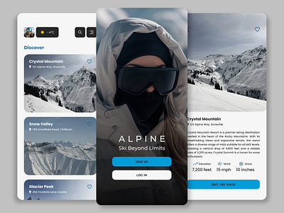 Skiing App Alpine app app desin application design concept design interface mobile app mobile app design mobile ui design mountain ski ski app skiing skiing app sport sports ui ui design ui ux ux