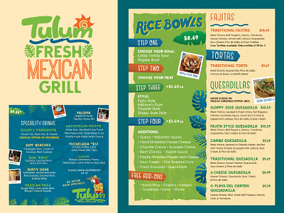 Tulum Fresh Mexican Grill Restaurant Menu baja california beer menu beverage cup branding drinks food menu graphic design illustration layout design menu menu design menu layout mexican restaurant restaurant restaurant branding restaurant design taco restaurant typography vector illustration