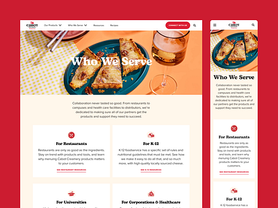 Cabot Creamery Food Service– Who We Serve branding cheese clean commerce dairy distribution farm food fresh graphic design green milk red service shop ui ux web yogurt