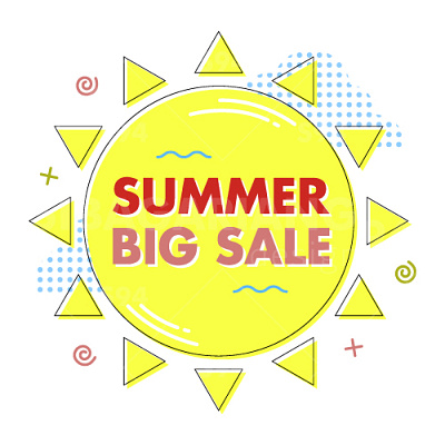 Summer big sale sticker in Memphis style graphic design sunny