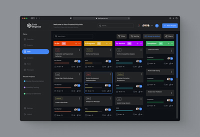 Task Organize admin panels agenda calender dark mode dashboard design events logo map planning product project saas side bar system task task manager team time web app