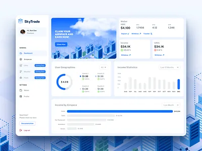 Skytrade Dashboard Proposal airspace blockchain cripto dashboard data data visualization desktop ui web