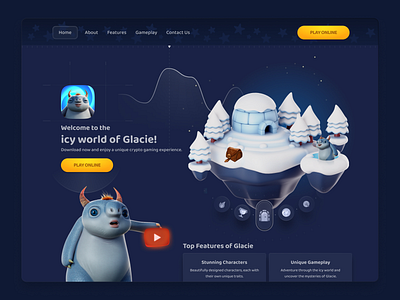 Glacie Landing page 3d design application download illustration landing page meme coin tap to earn ui design website