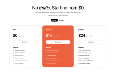 Pricing Cards - Bookmarking Management cards money pricing section toggle ui ux