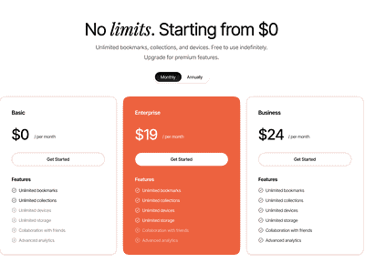 Pricing Cards - Bookmarking Management cards money pricing section toggle ui ux