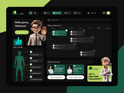 Service for monitoring health body care branding care dashboard doctor graphic design health health dashboard mental health ui web