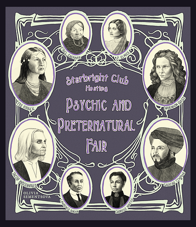 Psychic and Preternatural Fair Banner 1910s edwardian illustration pencil illustration psychic traditional illustration victorian vintage