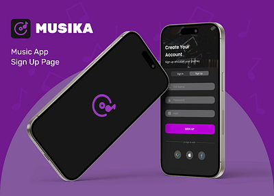 Musika: Music App Sign Up Page app app icon design logo music musika sign up typography ui