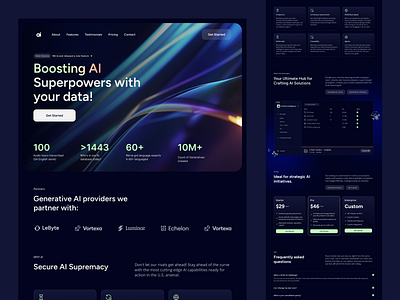 AI Landing Page 2024 ai artificial intelligence boost dark theme design lights ui web