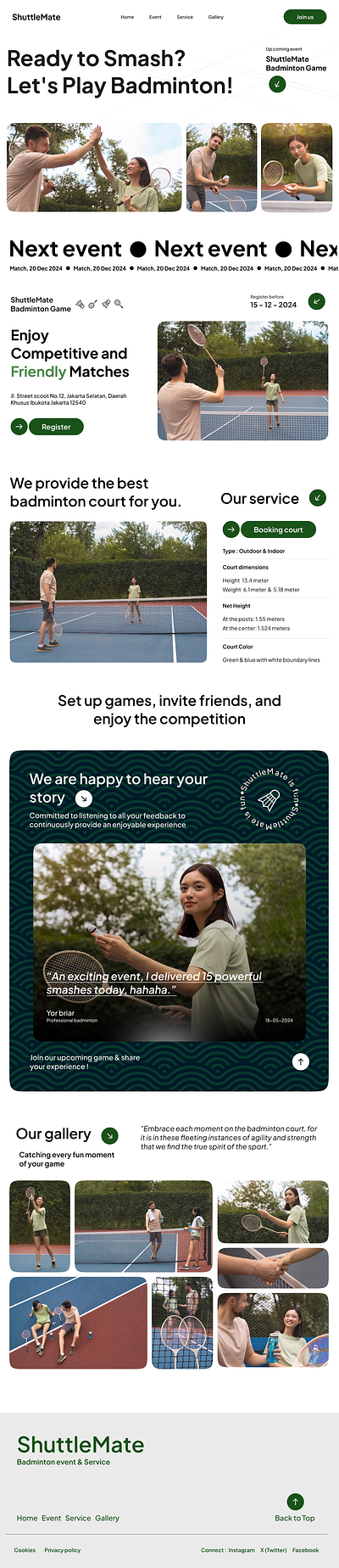 ShuttleMate - Badminton event badminton branding landing page ui ui design uiux design ux design website