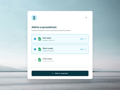 Add to a spreadsheet | Surfe app design b2b crm dashboard google sheets saas spreadhseet ui uidesign