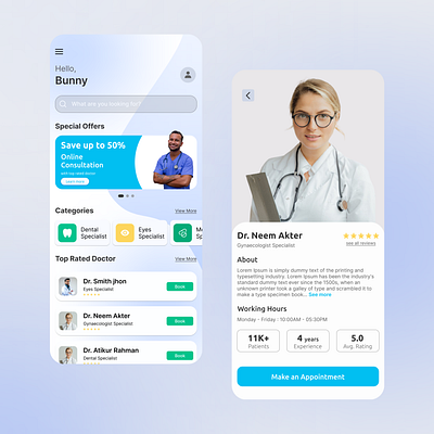 Medical booking app UI interface anik ux anikux app design healthtech interactiondesign landingpage medical uiux website