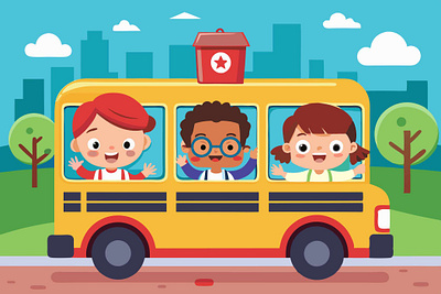 School bus and children's art cartoon digital art graphic design illustration vector