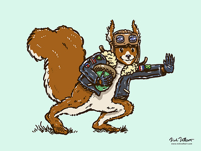 Squirrel with an acorn acorn bomber jacket flyboy goggle illustration illustrator jacket leather jacket nut red squirrel squirrel
