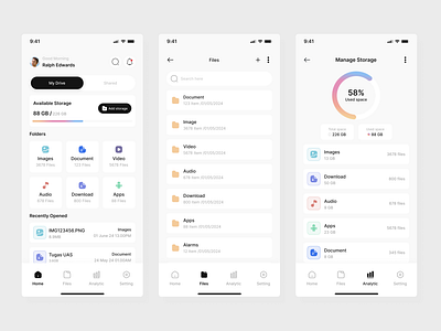 Storage Mobile App app appdesign clean file manager files minimalist mobile mobile app storage ui ux yosh