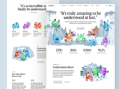 TypeQuest : Personality Test - Landing Page Website animation character design characters design graphic design home page illustration landing page mascot mascot design mbti monster motion graphics personality test ui ux web web design website website design