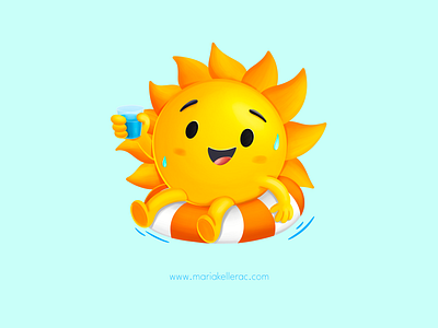 Summer Sun cartoon character children chillin cute illustration kawaii kids mexico pool procreate sol soleil summer sun water