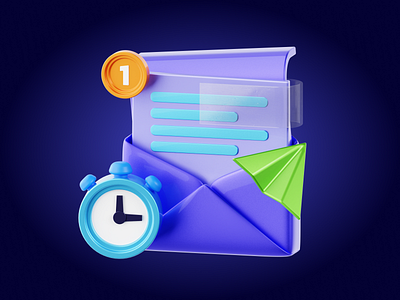 3D Email Time Management 3d blender design email icon icons illustration management send time timer ui