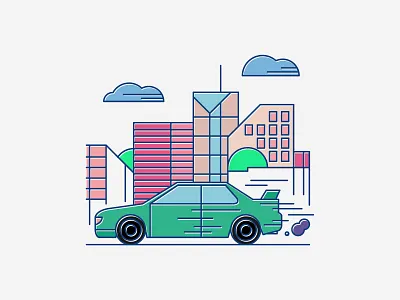 Retro City architecture branding car city cloud design digital editorial fast icon illustration indonesia jakarta lineart minimal racing retro ui vector vintage